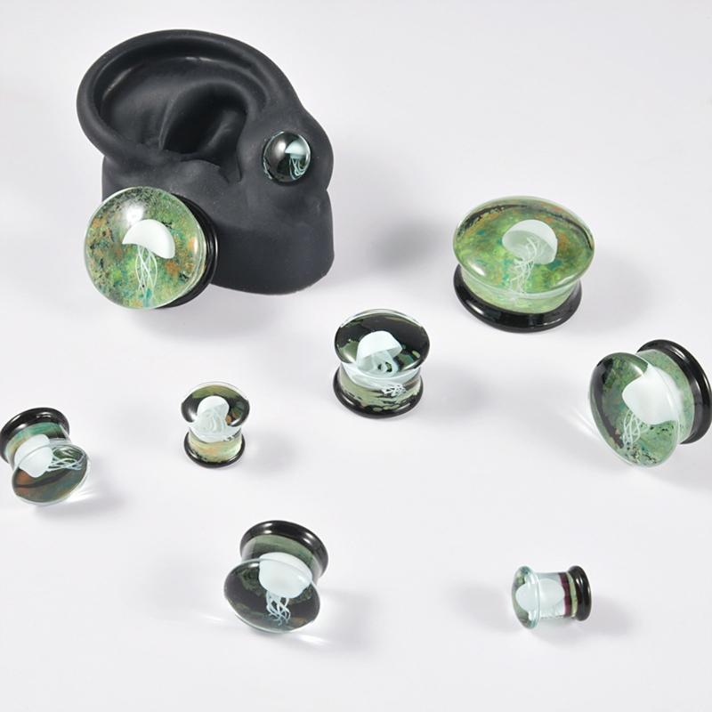 Unique Jellyfish Pattern Glass Ear Stretcher Handcrafted Expander Body Piercings Suitable for Comfortable All Day Wear