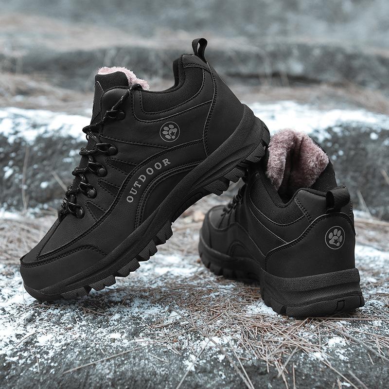 Winter High-top Cotton Shoes with Velvet Warm Walking Couple Shoes Outdoor Snow Non-slip Hiking Shoes