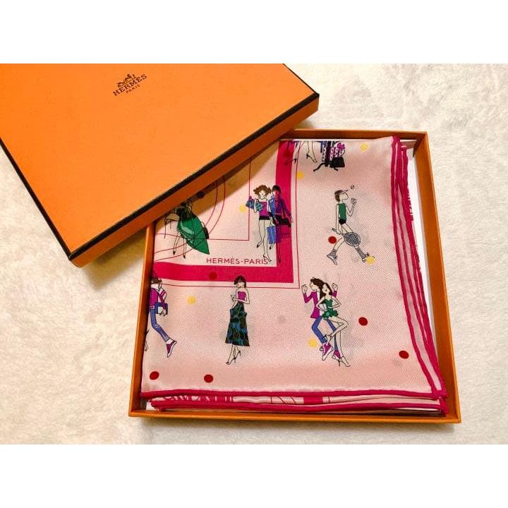 Used HERMES Carre 70 Ex-Libris Parisienne Hermes Scarf Pink