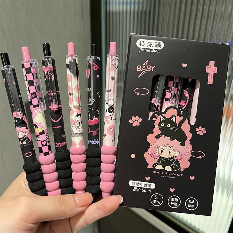 6 pz/set Penna Gel Cancellabile per Bambini Kawaii Cartone Animato Coniglio Orso Stile Penna Gel Cancelleria 0.5mm Colore Blu Penna da Scrittura Cancellabile