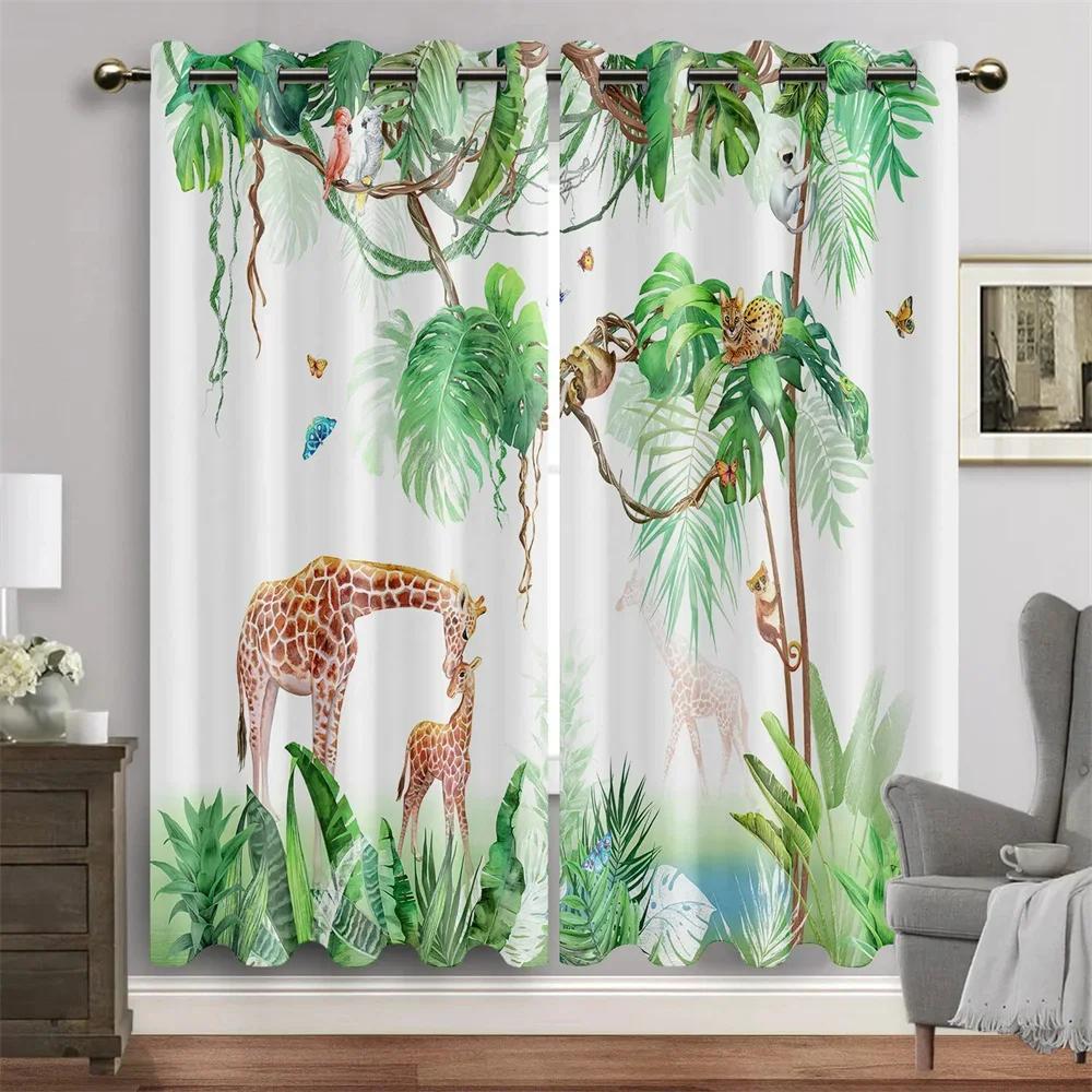 3D Cartoon Animal Jungle Lion Elephant Tree Window Curtain Blinds For Living Room Kids Bedroom Bathroom Kicthen Door Home Decor2
