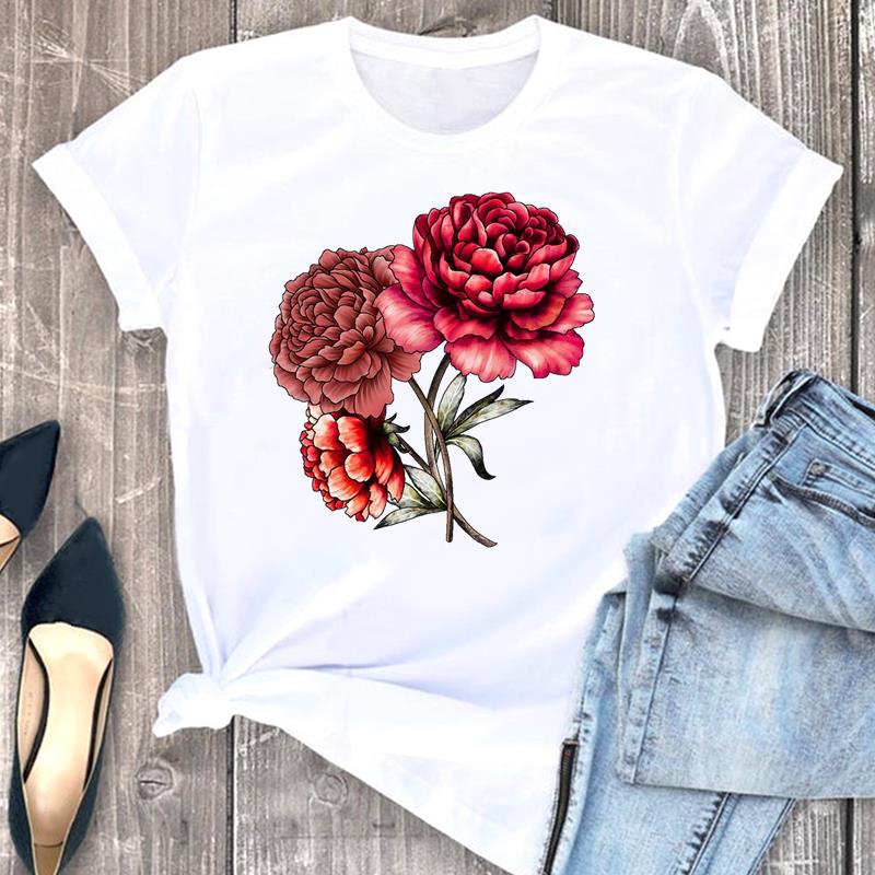 European size Tee Top Women T Shirt Woman Female Flower Trend 90s Lovely Cute Short Sleeve Clothing Print Fashion Graphic T-shirts