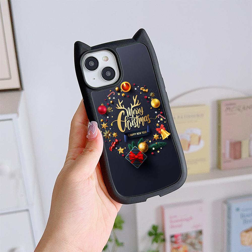 

Мягкий чехол для телефона с кошачьими ушками для iPhone 16 15 14 13 12 11 Pro Max TPU Anti-Drop Прозрачная акриловая задняя крышка NY38 Новогодняя Веселая Рождественская елка for iPhone 16 Pro Max