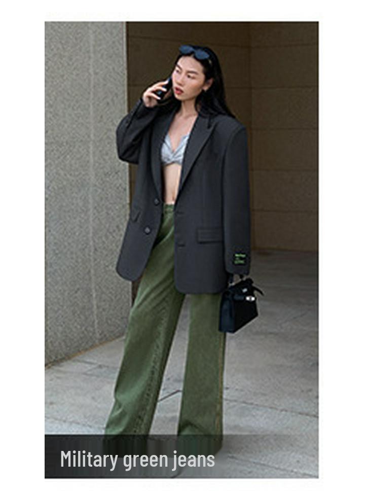 Rasaduffy Women's Retro Loose-Fit Grey Blazer - New Korean Style