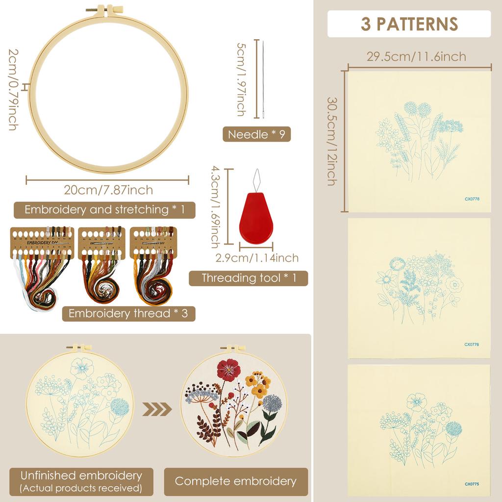 Embroidery Starter Kit Classic Embroidery Stitches Practice DIY Needlework Craft for Adult Beginner Embroidery Bag Stitches Kit