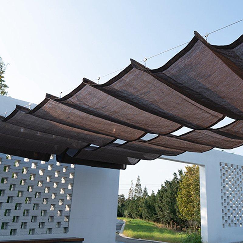 Thicken Coffee Color Telescopic Wave Sun Shade Net Home Courtyard Pavilion Glass Room Canopy People Protection Sunshade Net