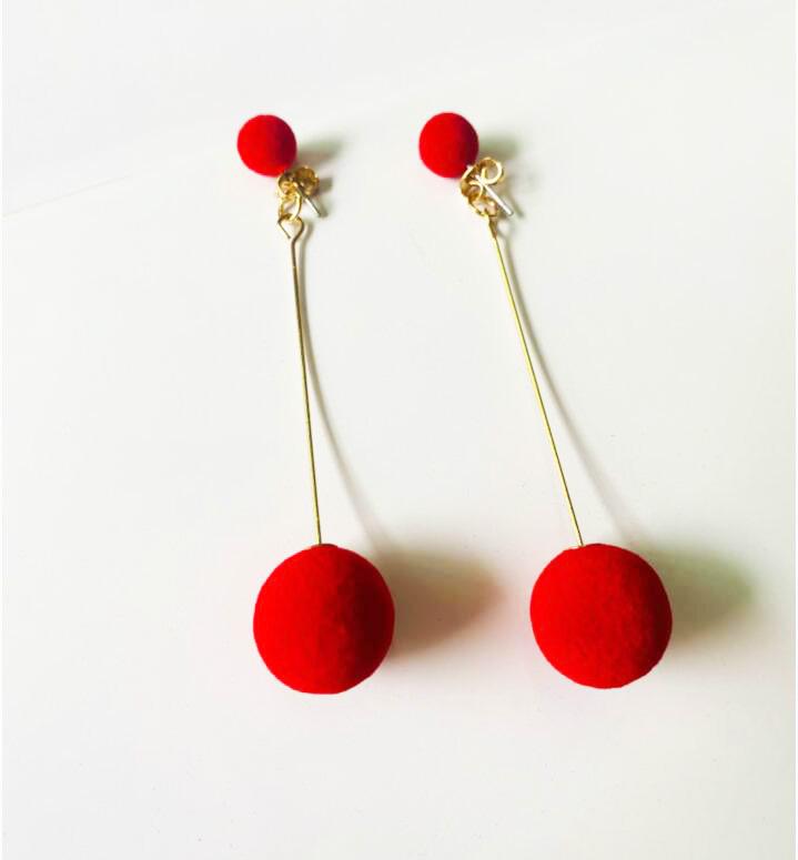 Korean Black Velvet Ball Drop Earrings - Elegant Autumn/Winter Style for Women