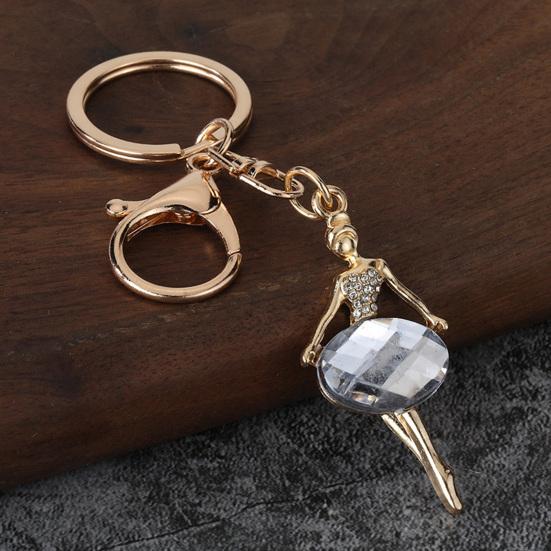 Zinc Alloy Keychain Pendant, Ballet Girl Shape Key Holder with Imitation Gemstones Rhinestones, Easy to Install Bag Charm