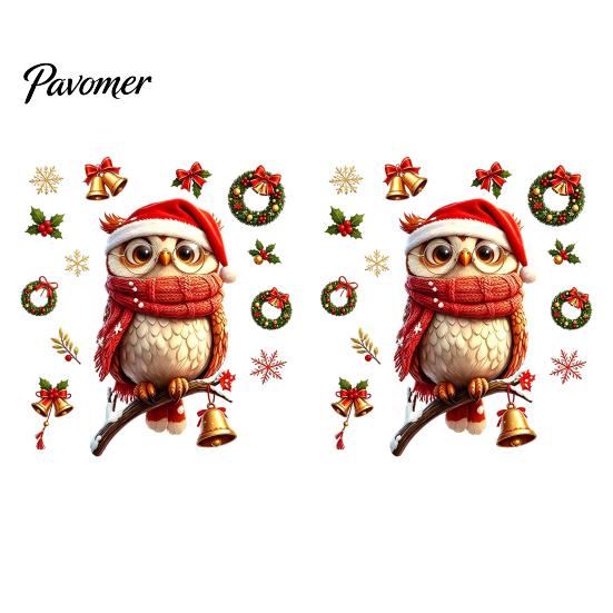 Reusable Christmas Decor Cute Owl Static Window Clings, Santa Hat Scarf Wreath Bell Snowflake Festive Holiday Home Decals, No-Adhesive Glass Stickers