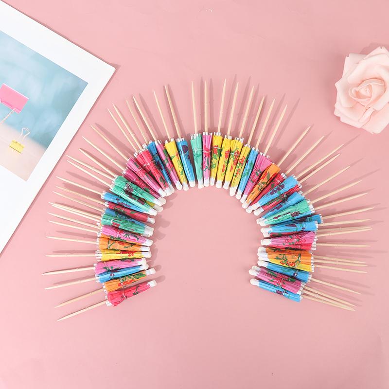 50Pcs/Pack Drink Fruit Cake Stick Mini Umbrella Paper Cocktail Parasols Umbrella