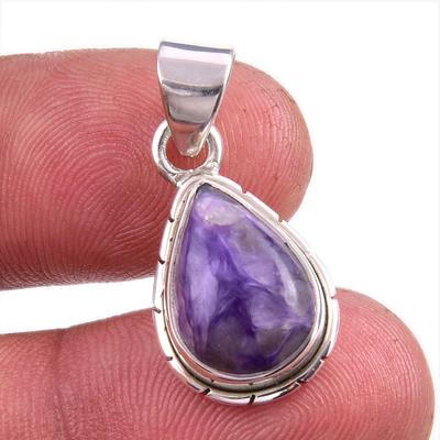 Natural Charoite Gemstone Handmade 925 Solid Sterling Silver Pendant 1.25'' G4H15