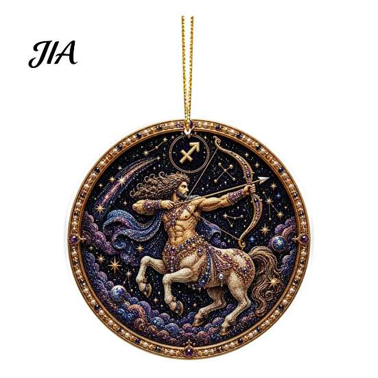 Hanging Home Ornament 2D Flat Pearl Painting Ornament, Double Sided Zodiac Theme Gem Decorative Pendant Art Craft, Rhinestone Beads Pattern