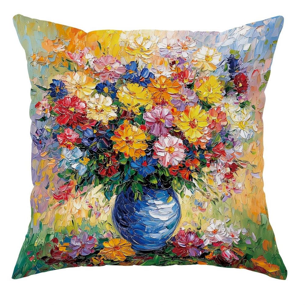 

Mountain Wildflowers Pattern Home Decor Pillowcase Bedroom Living Room Sofa Decoration Polyester Cushion Cover with Zipper 16x16Inch