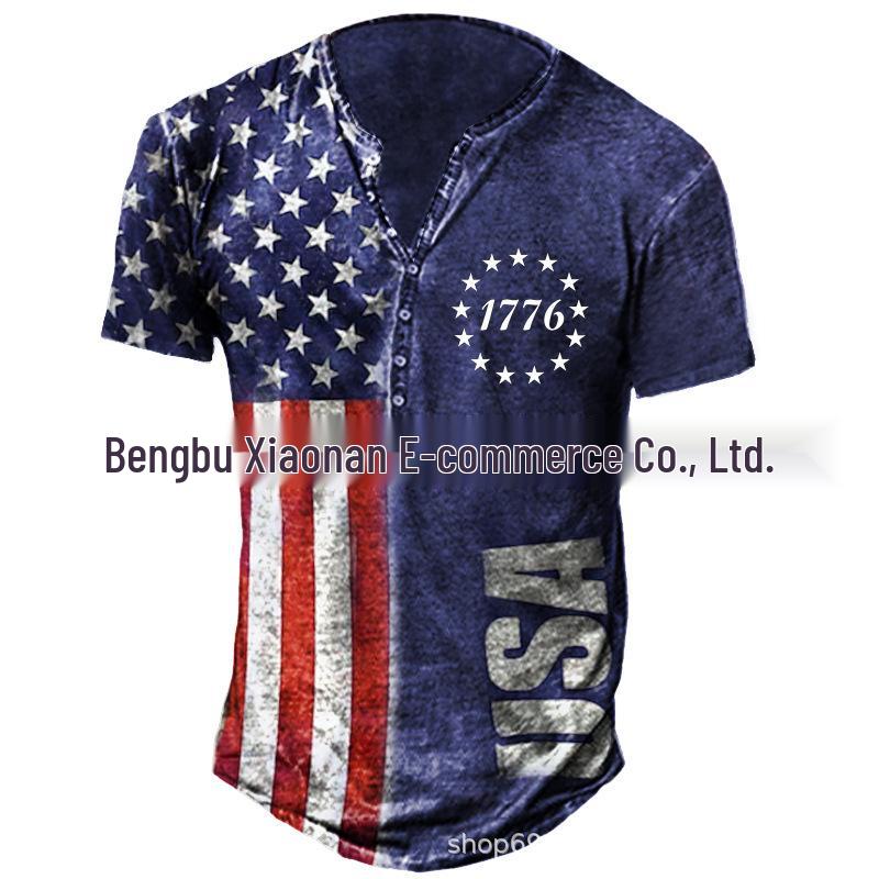 Evropské a americké slim fit plus size tičko bez límečku s potiskem, ležérní s dlouhým rukávem