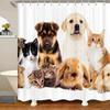Kids Dog Shower Curtain Puppy Cat Kitten Pattern Bathroom Shower Curtain Set for Boys Teens 3D Pet Animal Bath Curtain Cute