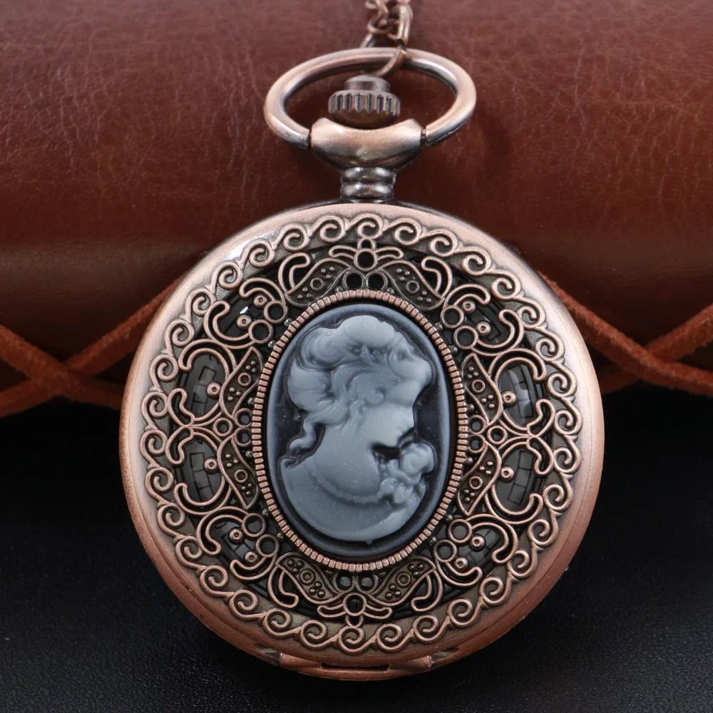 

Rose Gold Antique Relief Portrait Pocket Watch Quartz Pocket Pocket Watch Vintage Steampunk Jewelry Necklace Men Women s Gift красный