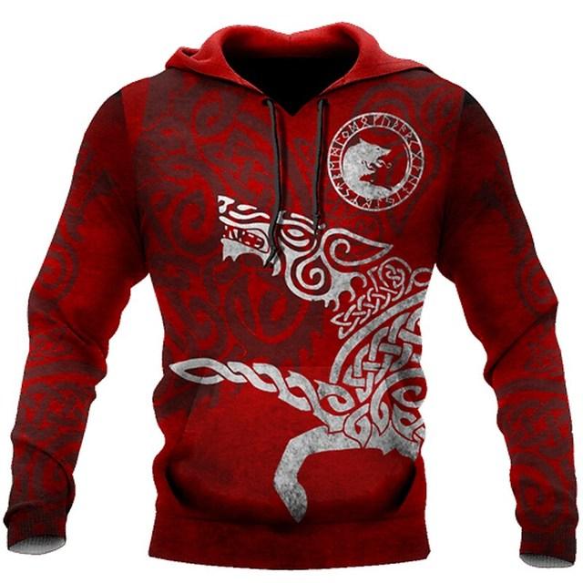 Vzor Vikings Podzim Pánské mikiny s kapucí Viking Mythology Potisk Unisex Pulovr Street Punk Bundy pro volný čas Kabát
