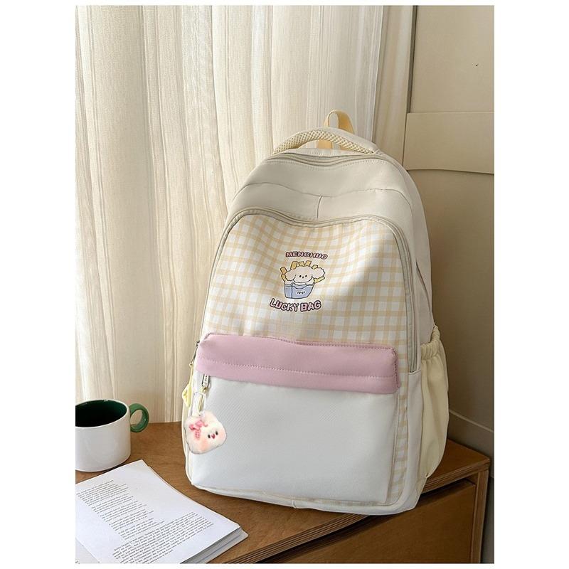 Japanese new high-value, fresh, sweet and sweet plaid backpack, lightweight and large-capacity backpack for junior high school students