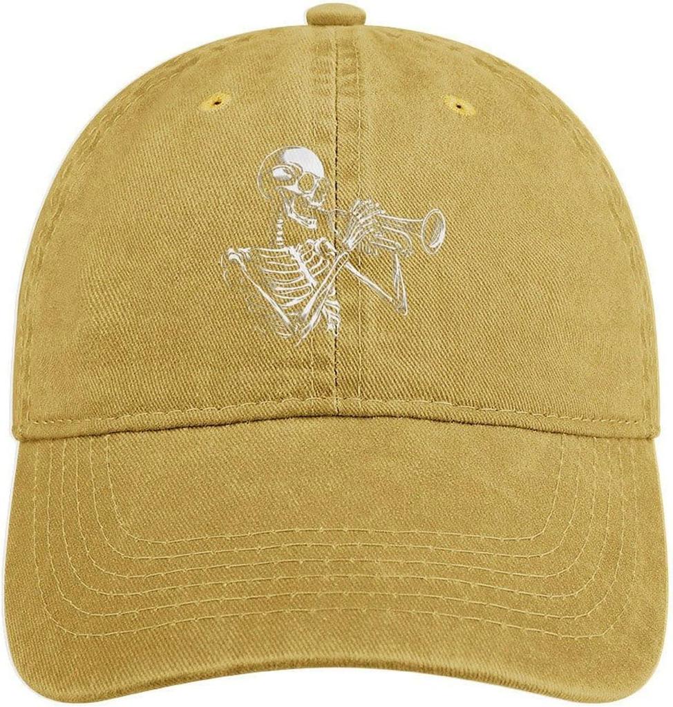 Skeleton Playing Trumpet Baseball Cap Vintage Washed Cotton Adjustable Dad Hat Outdoor