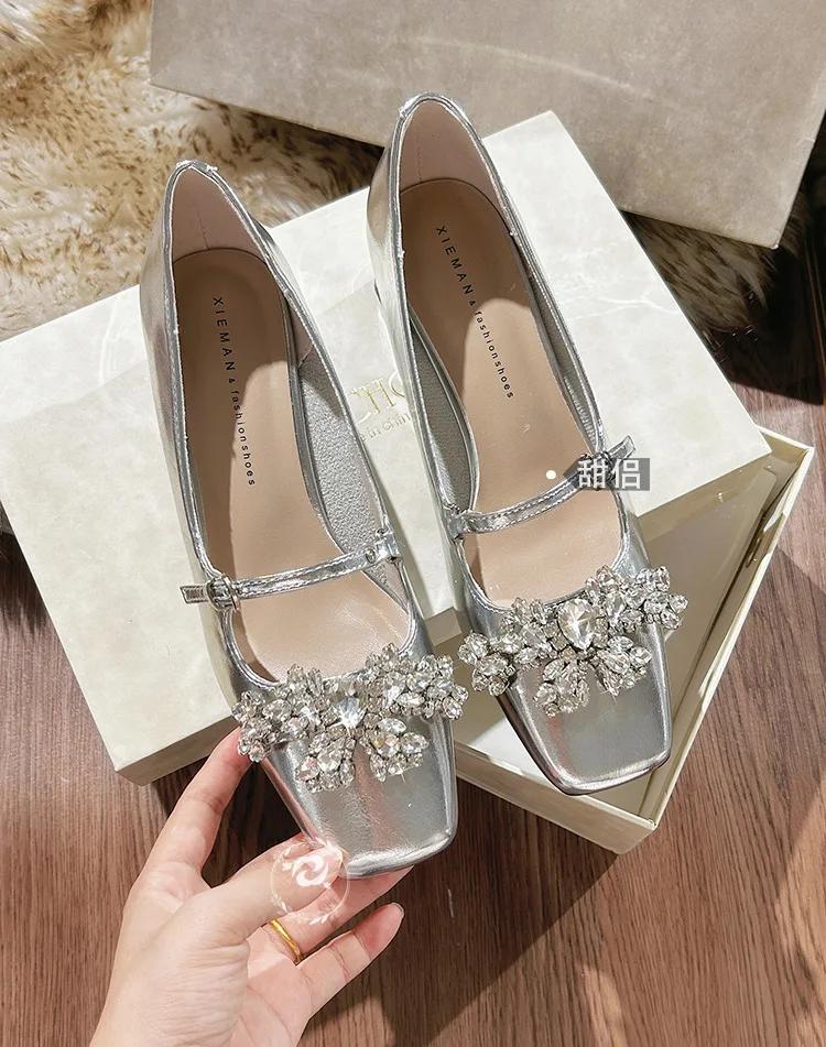 

Элегантные свадебные туфли на толстом каблуке для женщин во французском стиле для свадебного показа подружек невесты, стильные удобные туфли Мэри Джейн на каблуке для женщин 35 серебряный