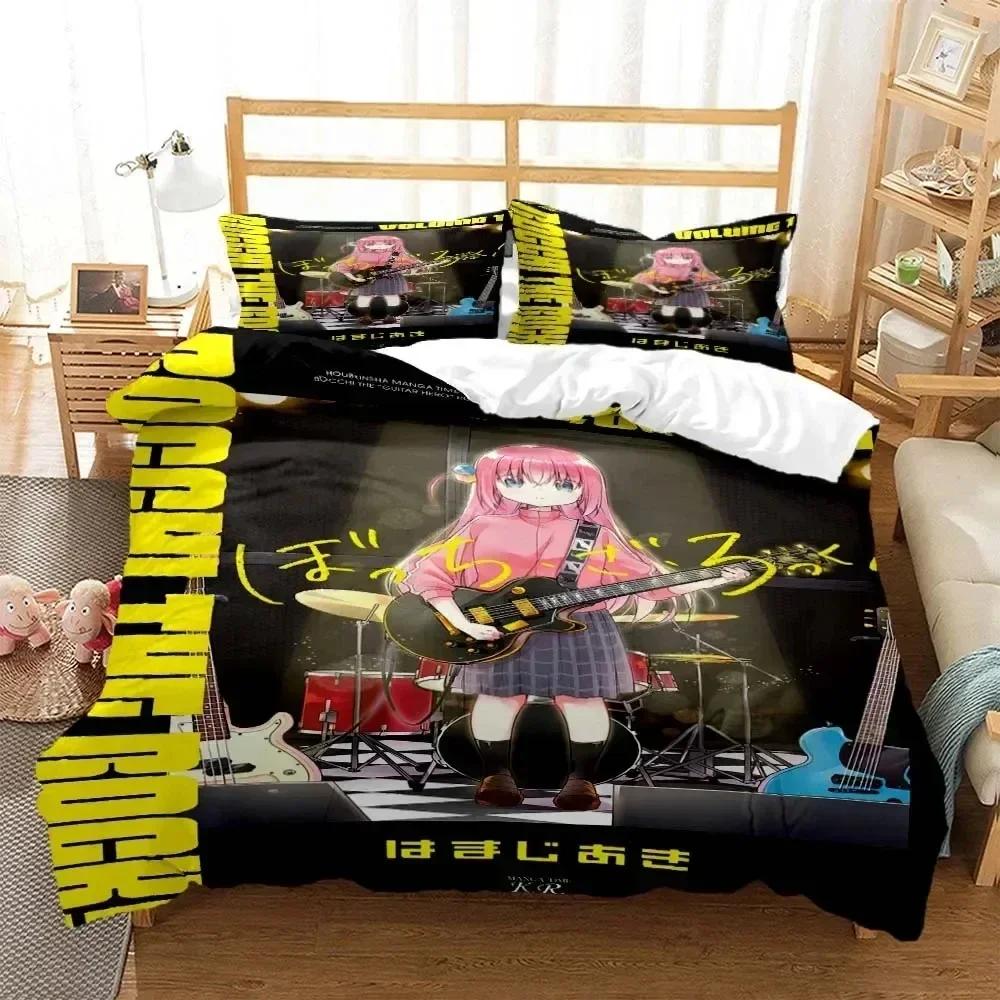 Anime Bocchi the Rock Bedding Set Printed Bed Set With Pillowcase Duvet Cover Soft Queen King Size Bedclothes Home Kids Adult