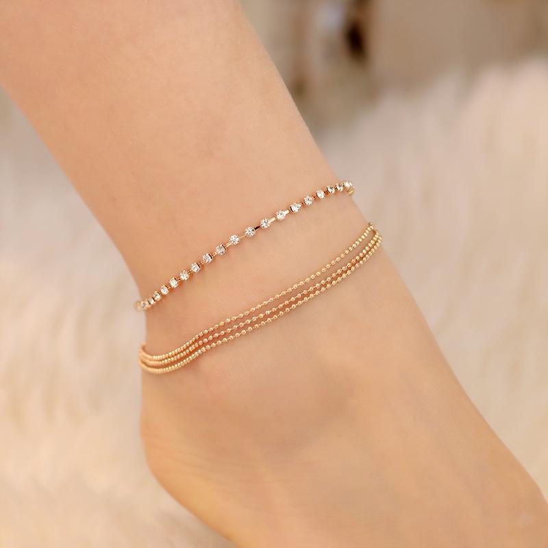 Double-Layer Shambhala Crystal Anklet: Women's Multi-Layer Alloy Beach Foot Jewelry