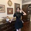 Coffee break black large size Hepburn style new Chinese style improved cheongsam dress children's short skirt summer design sense niche
