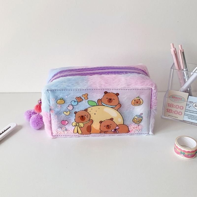 Plush Animal Pencil Case Large Capacity Pencil Pouches Zippered Closure Pen Organiser Bag For Office School Supplies