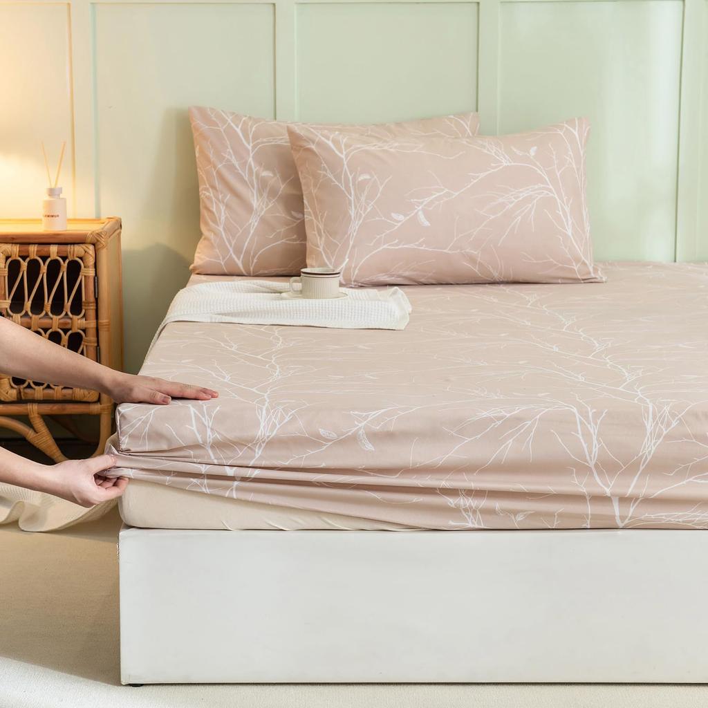 Plant Geometric Shape Pattern Bed Hat Three-Piece Digital Printing Bedding Set Adult Children
