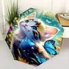 1pc Floral Garden Cat & Butterfly Print Umbrella - Automatic Open Compact Folding Umbrella with Durable Iron Frame, 8-Rib Ligh