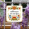 2D Flat, 1pc Scandinavian Folk Art Aluminum Welcome Sign - Retro Nordic Wall-Mounted Floral & Suitable for Entrance, Porch, Garden - Seasonal Holiday
