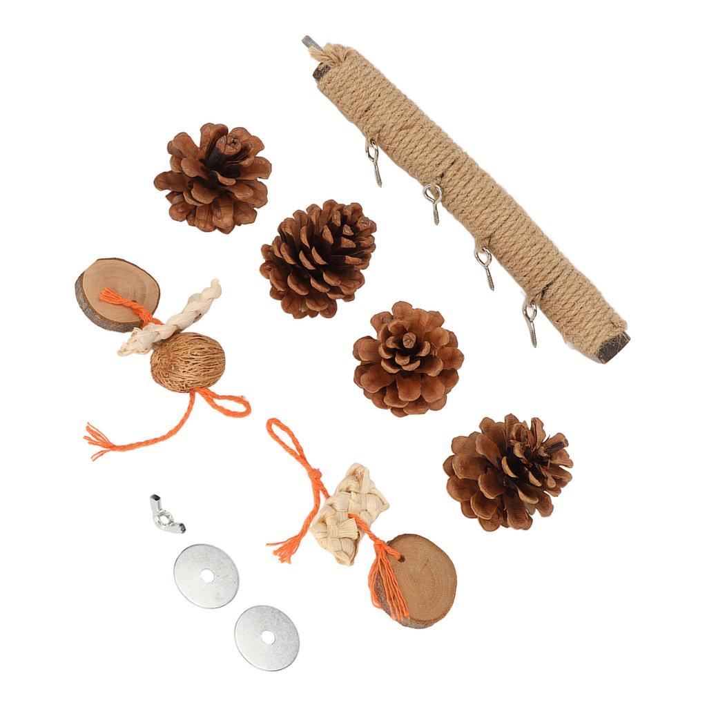 Parrot Pine Cones Stand Toy Rattan Balls Hemp Rope Weaving Wood Parrot Perch for Small Birds