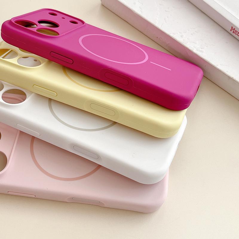 For Magsafe Magnetic Wireless Charging Luxury Solid Color Silicone Lens Protection Phone Case For iPhone17 Air 16 15 Pro Max