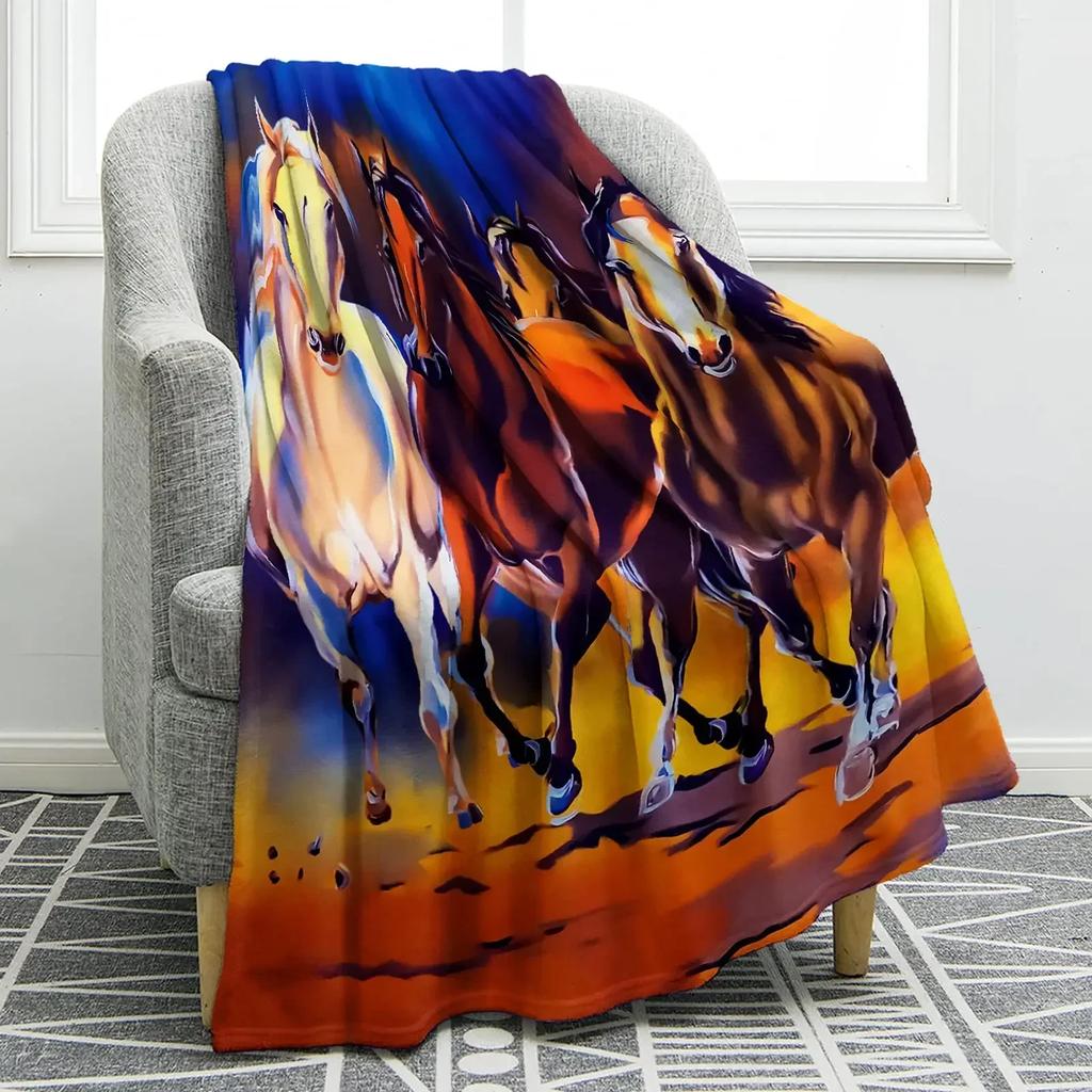 Horse Floral Blanket Animal Flower Pattern Print Throw Blanket Super Soft Comfortable Lightweight for Living Room for Kids Teens