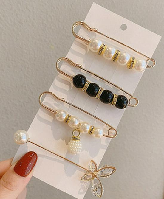 Pearl Button Brooch for Waistband Adjustment - Women's Pin to Secure and Shape Skirts or Pants