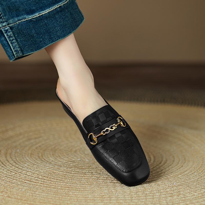 Intérieur et extérieur cuir pleine fleur talon épais 3 cm bout sac talons hauts pantoufles talon moyen commerce extérieur demi-support été sandales décontractées chaussures simples