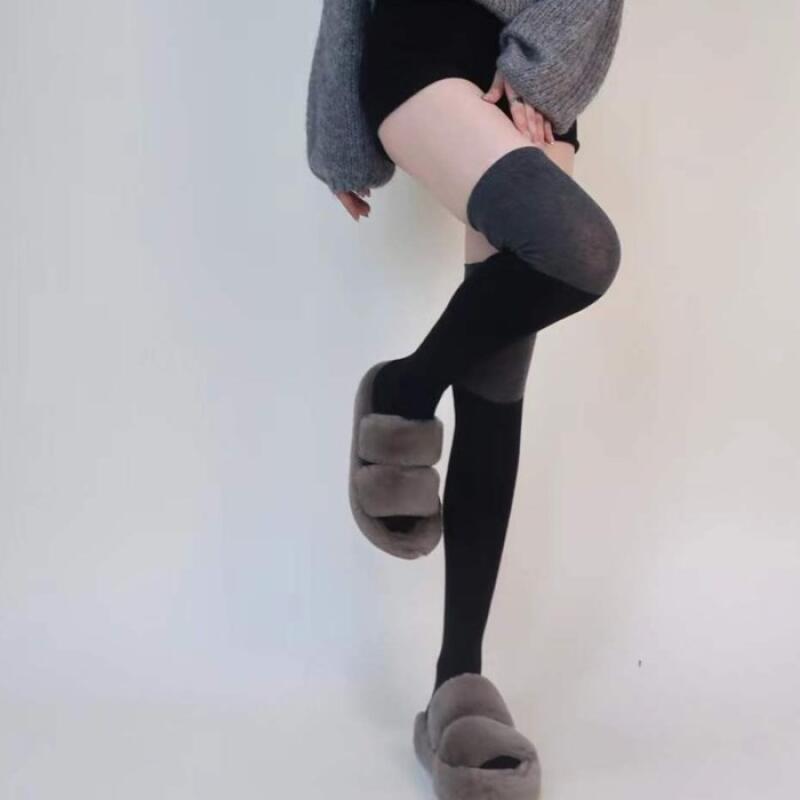 Women s Casual Shibori Color Block Knee Socks Long Knee Socks Black High