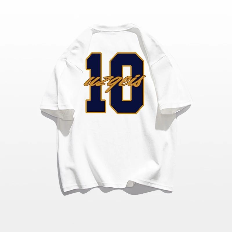 

Мужская хлопковая футболка с короткими рукавами для мужчин, большие футболки с принтом цифр XL белый