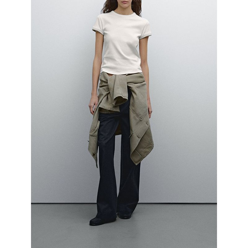 Za2025 Summer New Women clothes Versatile Patchwork Rib Short Version round Neck Short sleeve T-shirt 06234518 251