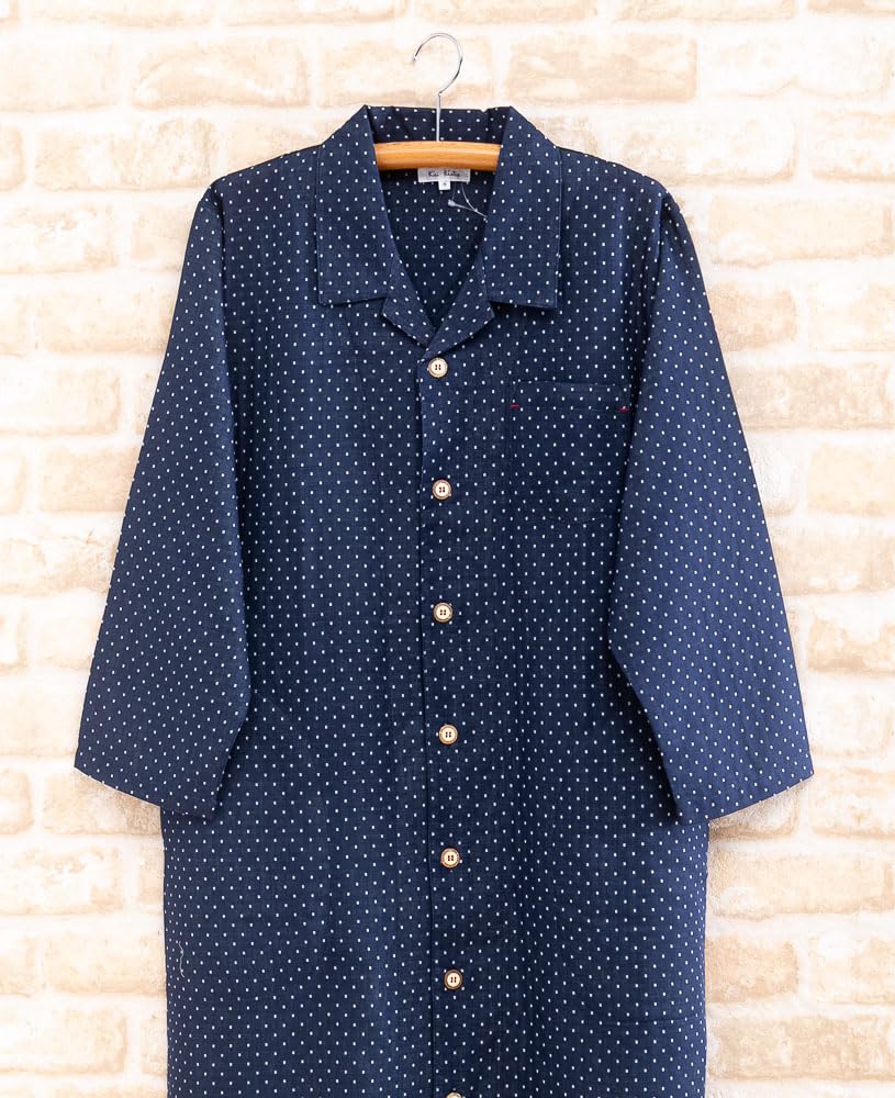 Eye Cotton Double Gauze Dot Sleeper Long Available in Hotel Long 14016 K's Skin-Friendly 100% Pajamas, Front-Opening, Sleeves, Spring/Autumn,