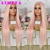 AIMEYA Light Pink Long Straight Wig Synthetic Hair Pink Lace Front Wigs Heat Resistant  Wig Silky Straight Pink Hair
