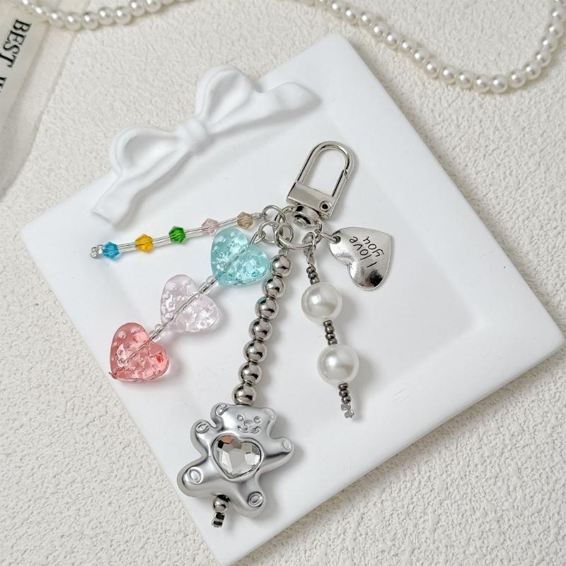 Cute Cartoon Heart Bear Keychain for Keys Bags and Phones Colorful Handbag Accessory Gift for Women Girls