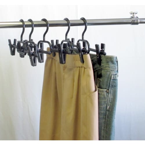 Sawafuji Clothes Hangers, 310mm Wide, 5-Piece Set, Black, with Clips, for Neat Storage, Pants, Slacks, and Skirts (BO-05)