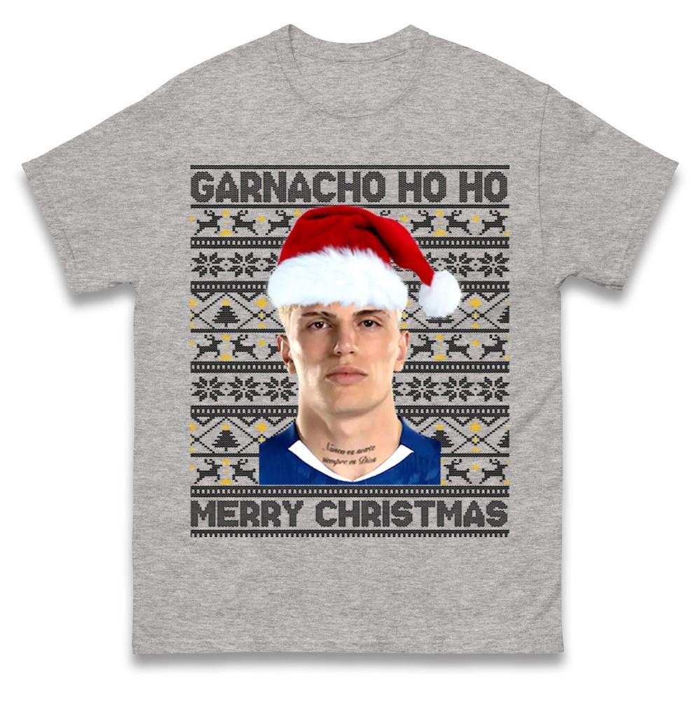 Garnacho Ho Ho Christmas T Shirt Funny Ugly Christmas Football Unisex T Shirt