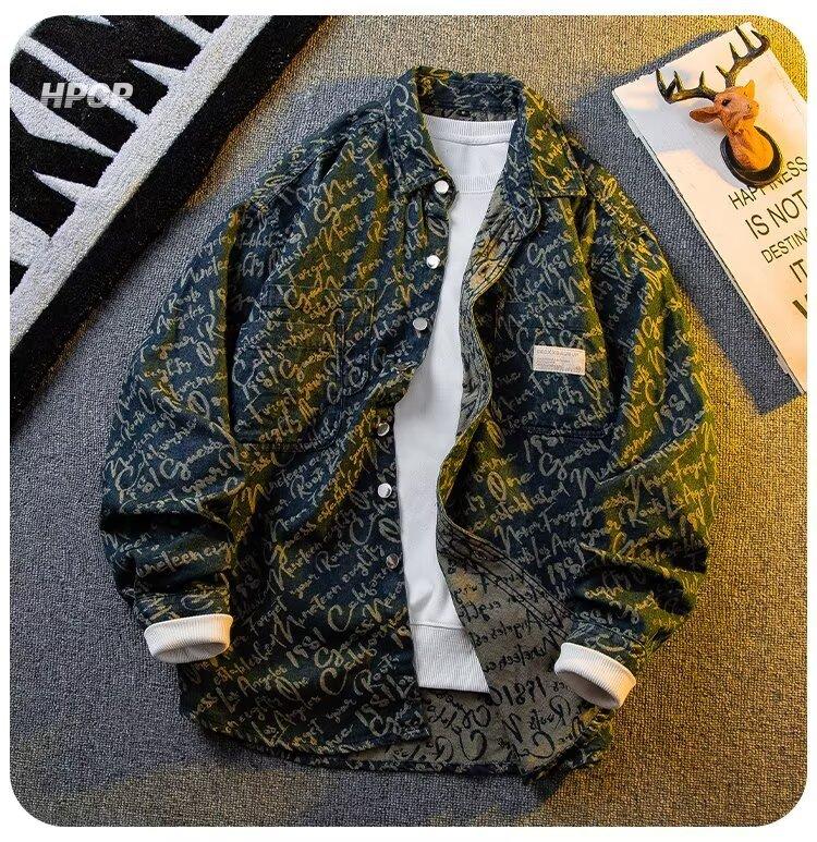 

Джинсовая рубашка жаккардовая крафтовая мужская и женская винтажная повседневная рубашка куртка 3XL синий