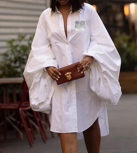 Women's Long Sleeve Slimming Slit Shirt Dress - Autumn/Winter European & American Mid-length Style (M3108L)