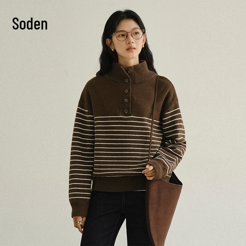 WHIteALLUSION Women s Mock Neck Half-Placket Knit Sweater M