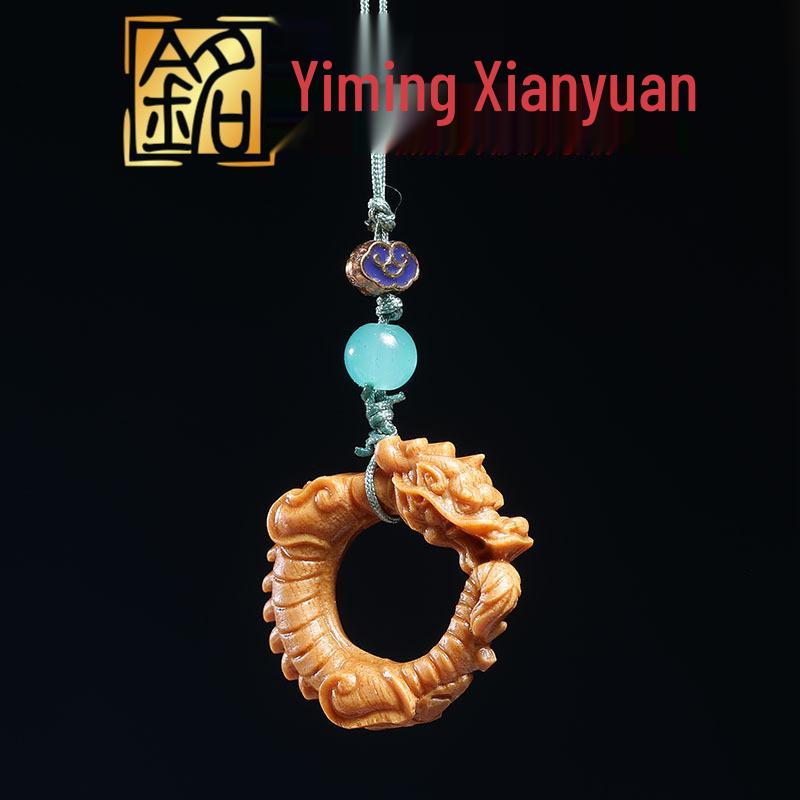 Red & Green Sandalwood Dragon Ring Phone Chain Pendant - Zodiac Dragon Backpack Charm