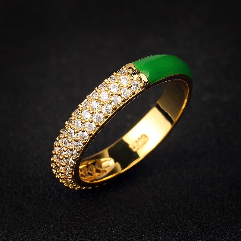 European and American Style Simple Gold Plated Oil Dripping Ring Zircon Enamel Geometric Ring