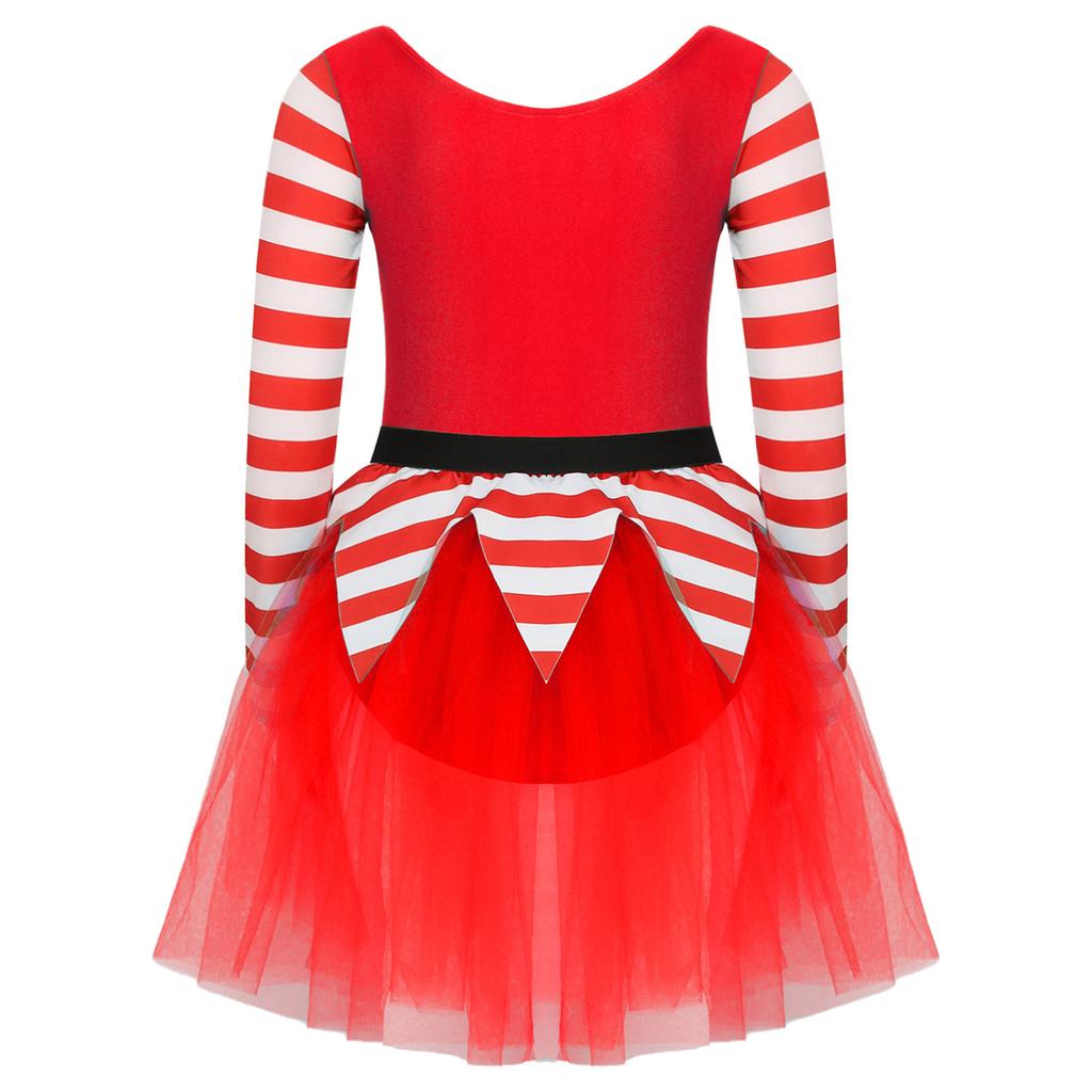 Girls Christmas Elf Costume Santa Little Helper Dress Striped Tutu Bodysuit Holiday Party Suit